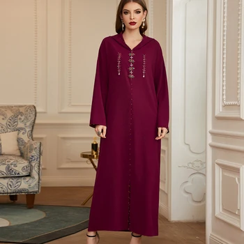 BA303 s Kapucí Dlouhé Šaty Pro Ženy Elegantní Abaya Dubaj Večerní Šaty Muslimských Diamanty Plášť S Kloboukem Marocké Kaftan Červené Šaty