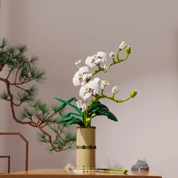 Barevné Phalaenopsis Váza Květiny, Kytice, Rostliny, Stavební Bloky, Hrnkové Květy Ozdoby Dekorace Model Cihly Diy Dítě Hračky