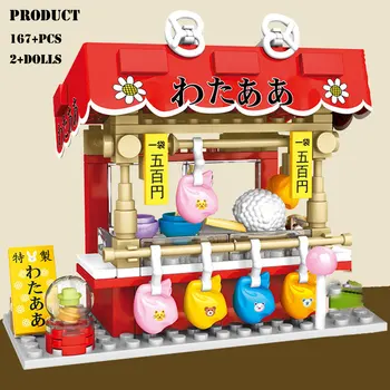 BZDA City Mini Street View Japonské Jídlo Ulice Stavební Bloky Taiyaki Bar Model Postavy Cihly Vzdělávací Hračky Pro Dítě Dárek