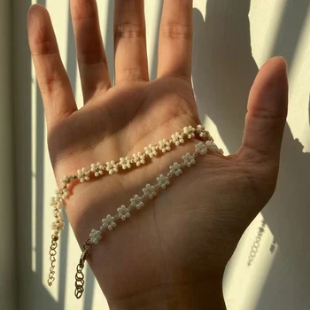 Bílá rýže, korálky, že malé květy zlaté korálky ozdob ručně vyráběné náramek krásné dámy trend módní šperky