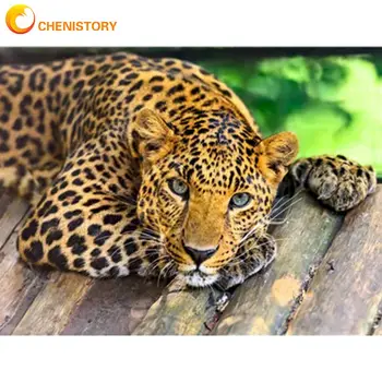 CHENISTORY Leopard Zvířat olejomalba Podle Čísel Ručně Malované Diy Zarámované Na Plátně Domácí Dekoraci Artcraft Kit Wall Art Obraz