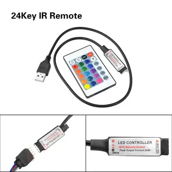 DC 5V USB LED Strip RGB Controller Mini 3Keys /24Key IR Remoter / 17Keys RF Wireless Remoter Ovládání pro LED Strip světlo