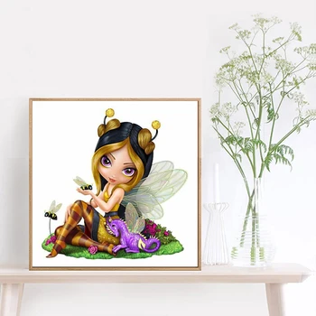 DIY 5D Diamond Malování Elf Dívka Plná Kola Vrták Obrázek Drahokamu Kreslené Mozaiky Art Domácí Dekoraci, Dárky 40x40cm