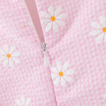 DiYiG ŽENA 2021 letní nové dámské oblečení sladký styl daisy tisku uzavřené pasu s hlubokým výstřihem krátké růžové podvazkové šaty