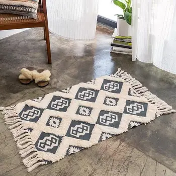 Domů boho dekor obdélník střapcem Bohemia Ručně vyráběné bavlněné Makramé tištěné, vyšívané rohožka dveře, podlahy koupelna mat koberec koberec
