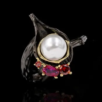 Dámské Červené CZ Vintage Prsten Černé Retro Dámské Prsteny Simulované Pearl Prst Šperky, Doplňky Bijoux Bague