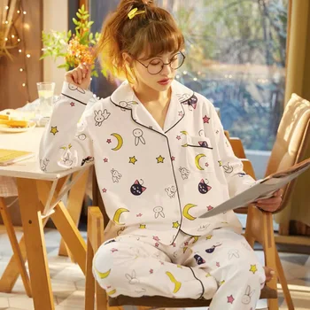 Dámy Kawaii Pijama Anime mujer Luna Kočka Ženy Pyžamo Set Super Měkké Bavlny Pyjama Cartoon noční Košile Strany Homesuit