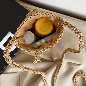 Dámy Vintage Lano Dovolenou Mini Telefon Bag Ženy Tkané Slámy Rameno Crossbody Tašky Dovolenou Cestovní Brašna