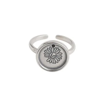 Foxanry INS Módní 925 Sterling Silver Daisy Prsteny pro Ženy Kreativní Jednoduché Geometrické Vintage Handmade Party Šperky Dárky