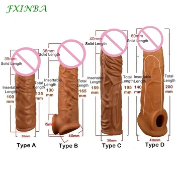 FXINBA Realistické Silikonové Penis Extender Rukáv Zpoždění Ejakulace Opakovaně Kondomy Sexuální Hračky Pro Muže Penis Rukáv (Privacy Box)