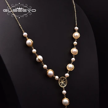 GLSEEVO Přírodní Sladkovodní Pearl Řetěz Náhrdelník Pro Ženy, Svatební Ručně vyráběné Pearl Přívěsek Dlouhý Řetěz Módní Šperky GN0260