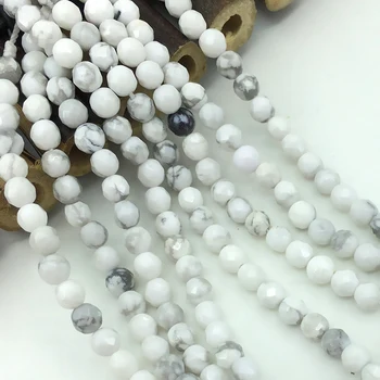 Hot prodej 2mm 3mm tváří kulaté přírodní bílé howlite kámen příslušenství distanční korálky pro výrobu šperků volné korálky 15 palcový B477