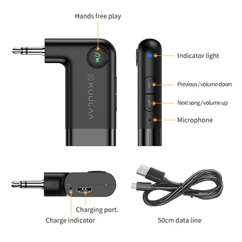 Hot Prodej KUULAA Vysílač Přijímač Aux Bluetooth 5.0 Dongle Adaptér Kabel Pro Auto, 3,5 mm Jack Aux Přijímač Reproduktor Audio Hudba