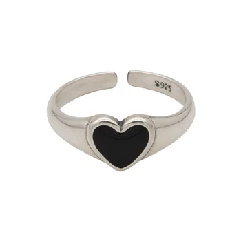 IN Móda 925 Sterling Stříbrné Prsteny Pro Ženy, Páry, Vintage Ruční Black LÁSKA Srdce Narozeninovou Oslavu Šperky Dárky
