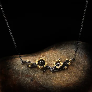 Itálie Šperky Jednoduché, Jemné Květinové 925 Stříbrný Přívěsek Náhrdelník, Ručně vyráběné kvetoucí Švestka Klíční kosti Řetězce Náhrdelníky pro Ženy