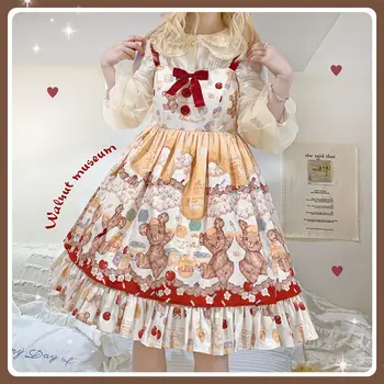 Japonské Kawaii Lolita Dívky Zlato Mizí Incidentu Roztomilý Tisk Cosplay šaty bez Rukávů JSK Šaty Luk Princezna Šaty
