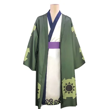 Jeden Kus Anime Cosplay Roronoa Zoro Kostým Pro Muže, Ženy Wano Country Japonské Zelené Kimono