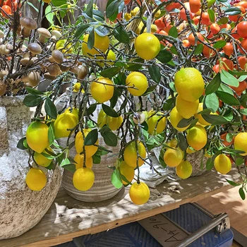 Jeden Simulované Ovoce Falešného Citronu Dekor Ovoce Falešné Zelené Větve Pro Domácí Kancelář Dekorace, Doplňky, Kytice Zeleně Craft