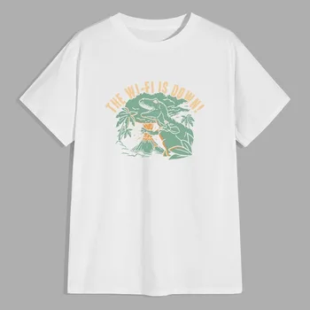 JFUNCY 2021 Letní pánská Ležérní T-shirt Bavlna Tee Tričko Legrační Karikatura Dinosauři Tisk Tričko O-Neck Krátký Rukáv Pánské Topy