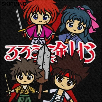 Kawaii Rurouni Kenshin Topy Tee Pánské Krátké Rukávy Anime Manga Meiji Šermíř Samuraj X T Košile Bavlna T-shirt Oblečení Dárek