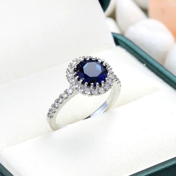 Klasické Velké Kolo Královská Modrá/Růžová Kamenné Kruhy Pro Ženy Luxusní Zásnubní Šperky Crystal Zirkon květ, úzký Kroužek