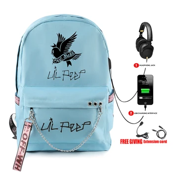 Klasický Kreativní Rap Lil Peep batoh Usb Dobíjecí Aktovka Student Nepromokavé Plátno Cestovní Taška Tisk Dospívající Dívky taška