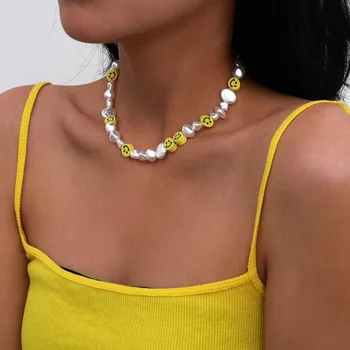 Korejský módní Úsměv Pearl náhrdelník náhrdelník estetické roztomilé Kpop Krku Řetěz Ženy, Dívky perlový řetěz Límec přívěsky Šperky