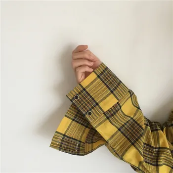 Kostkované Košili Ženy Bangtan Boys SUGA Halenka Korea Módní Plus Velikosti Neformální Jaro Podzim Splice Košile