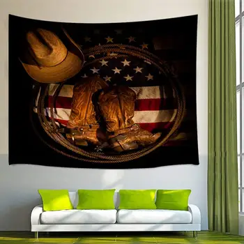 Kovbojský Klobouk s Boty Lano na American USA Vlajka Nástěnné Tapiserie Art pro Domácí Dekorace