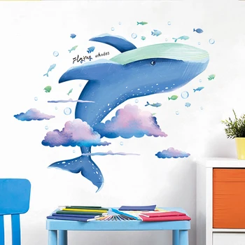 Kreativní Roztomilý Kreslený Mořské Velryby, Dítě Samolepky Na Zeď Pro Děti Pokoje Chlapec Stěnu Ložnice Dekor Samolepící Samolepky Dekorace Domů