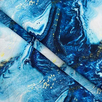 Krásná Bavlněná Látka Modrá Spodní Modrý Mramor Vzor Digitální Tisk Šicí Materiál, DIY Domácí Patchwork Šaty Oblečení