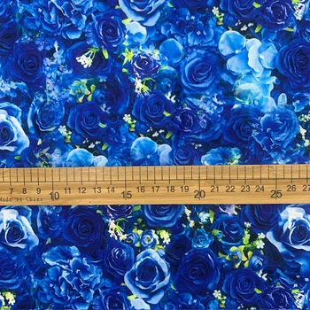 Krásné Digitální Tisk Bavlna, Látka Modrá Spodní Modrá růže Vzor Šicí Materiál Dětmi Tkaniny Diy Tričko Oblečení