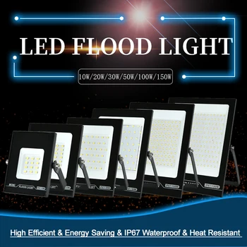 Led Flood Light 10W 20W 30W 50W 100W 150W AC220V Venkovní Mini Světlomet IP67 Vodotěsné Wall Street Garáž Krajina Lampa