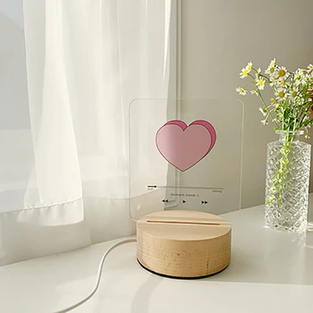 LED Srdce 3D Noční Světlo Romantické Kreativní Ložnice USB Stůl Světlo Valentine Den Dárek Dřevěné Akryl Stolní Lampa Světlo