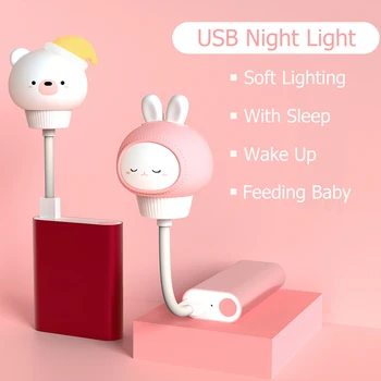 LED USB Lampy Stmívatelné Noční Světlo Roztomilé Děti, Noční Lampa Králík, Medvěd s Dálkovým ovládáním pro Děti, Čtení Světla, Noční Světlo