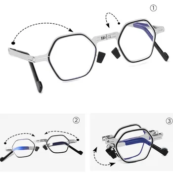Lehký Mini Skládací Brýle na Čtení Muži Ženy Anti-Blue Ray Presbyopickém Brýle Kovový Šestiúhelník Rámu s pouzdrem