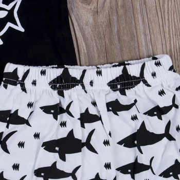 Letní Dětské chlapecké Oblečení bez Rukávů Topy Žralok Šortky Oblečení 2ks Set Oblečení 0-24M
