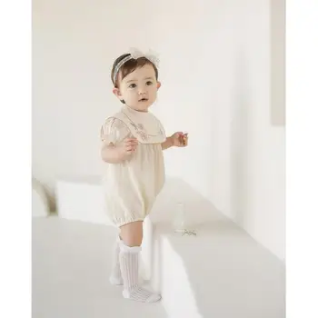 Letní Dětské Dívky Vyšívání Romper Vintage Novorozence Kojenecké Krátký Rukáv Dupačky Kombinéza Španělské Dítě Sunsuit Oblečení Oblečení