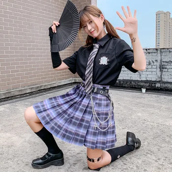 Letní JK Gothic Plaid Sukně Ženy Harajuku y2k Vysokým Pasem Kawaii Skládaná Sukně korejské Dámy Sladké Neformální Mini Sukně Žen