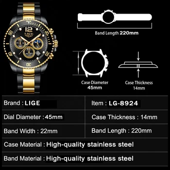 LIGE 2021 pánské hodinky top značky luxusní módní obchodní hodinky muži z nerezové oceli, vodotěsné náramkové Hodinky Relogio Masculino+Box
