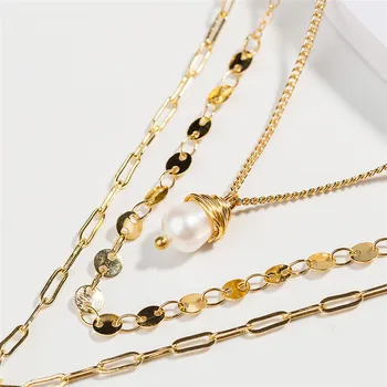 Luxusní Zlaté Slitiny Dopis Přívěsek Dlouhý Řetěz Náhrdelník Přírodní Sladkovodní Pearl náhrdelník Lady 3-Multi-vrstva Náhrdelník Šperky
