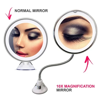 Make-up Zrcátko s Led Světlem Flexibilní 10X Zvětšovací Kosmetické Vanity Zrcadla pro Ženy, Dívka, Dáma, Školy, Domácí Kanceláře