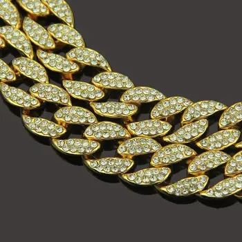 Miami Cuban Link Chain 15mm Hip hop Bling Gold Tón Náhrdelník Náramek Ledový Crystal Drahokamu pro Muže Šperky Náhrdelníky