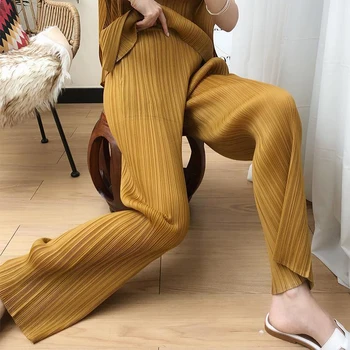 Miyake skládaný kalhoty dámské volné rovné kalhoty dámské jarní/letní 2021 nové vysokým pasem kalhoty Záhyby VOLNÉ