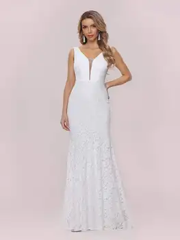 MNGRL Jednoduchý Jedno Rameno Bílé Šifónové Svatební Šaty Mořská panna bez Rukávů Prohrábnout Svatební Šaty s hlubokým Výstřihem Svatební Šaty