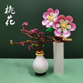 Moc Květ, Broskvový Květ Rostlin Model DIY Váza Stavební Bloky, Cihly Kompatibilní s City Street View Dárek, Dekorativní Doplněk
