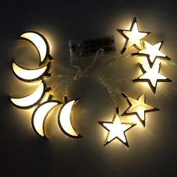 Moon Star LED Světlo String EID MUBARAK Věnec Ramadánu Dekorace Pro Domácí Islámské Muslimské Strany Dekor Eid Al Adha Ramadan Kareem