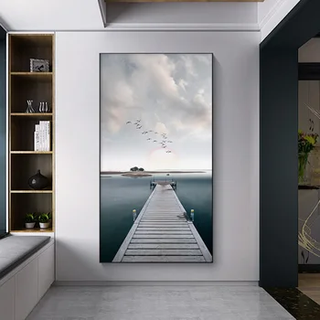 Moře Krajina Plátno Plakát Severské Pobřežní Most Wall Art Print Krajina Obraz Dekorace Obrázky Skandinávské Domova