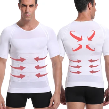 Muži Tělo Tónování T-Shirt Tělo Shaper Nápravné Držení Těla Košile Zeštíhlující Pás Na Břicho Břicho Spalování Tuků Korzet Komprese 2021