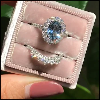 Módní Bílé/Modré Kamínky Crystal Snubní Prsteny Svatební Zásnubní Šperky Příslušenství Vintage Prohlášení Ženy Kroužky Sada